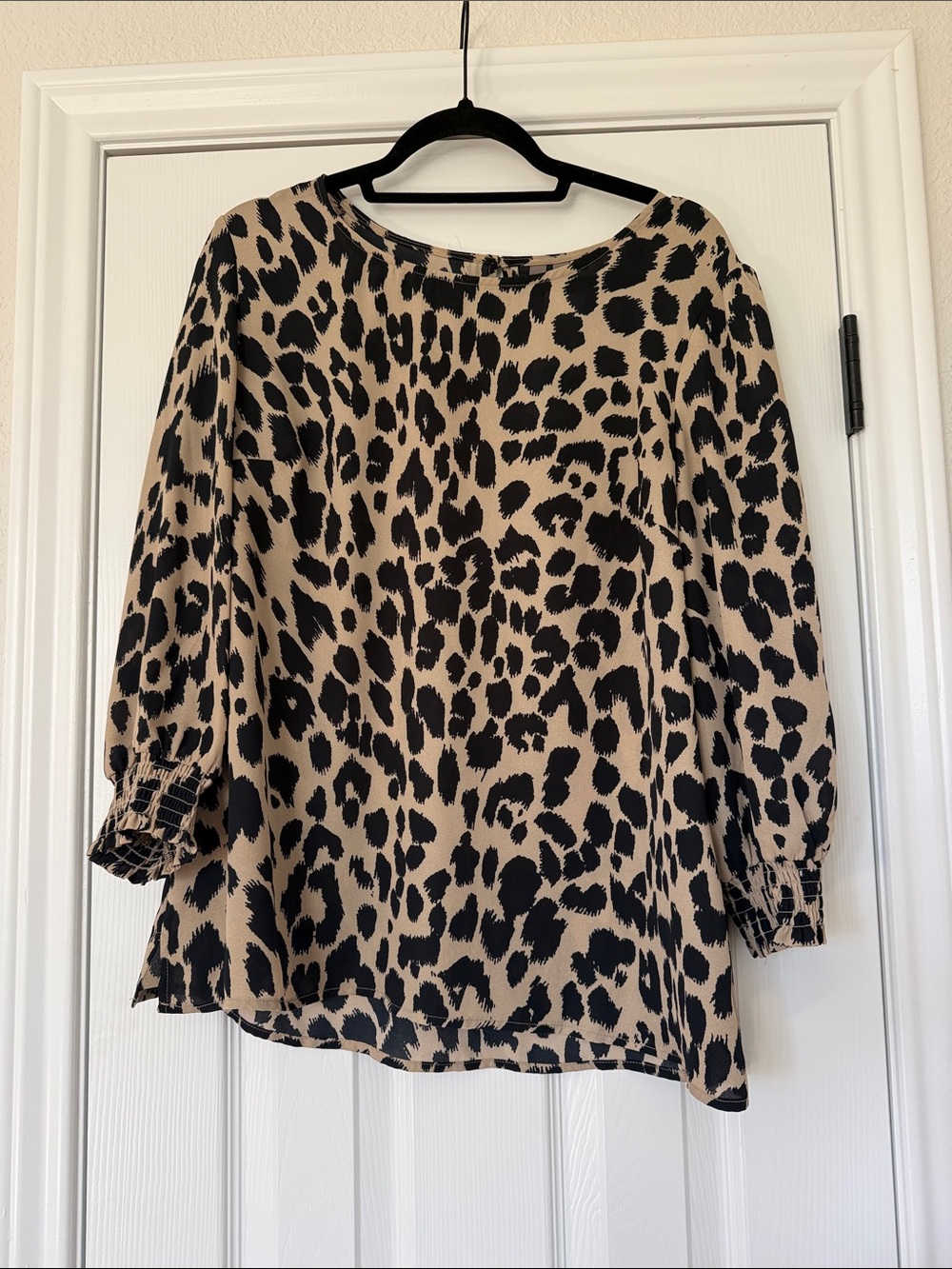BRINA & EM Leopard Print 3/4 Sleeve Blouse, Size Large
